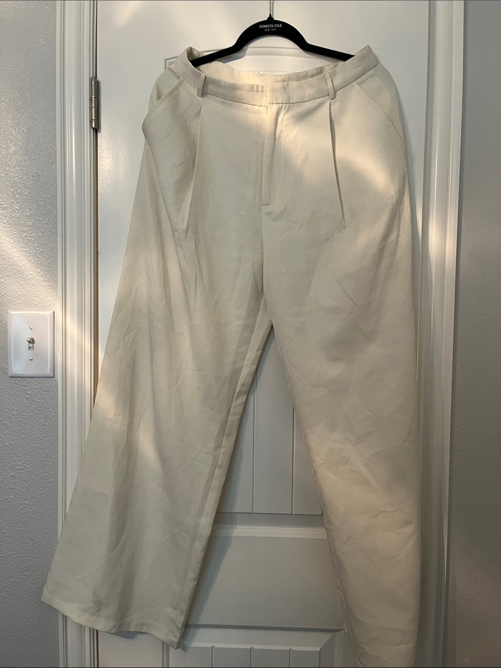 SHEIN Cream Wide-Leg Pleated Trousers
